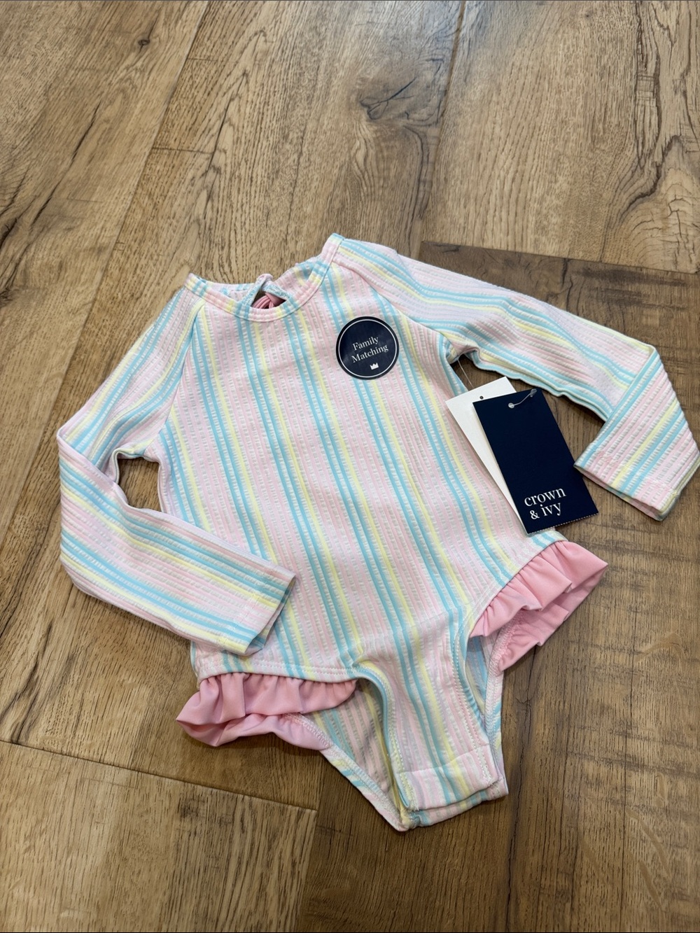 crown & ivy Pastel Striped Long-Sleeve Ruffle One-Piece